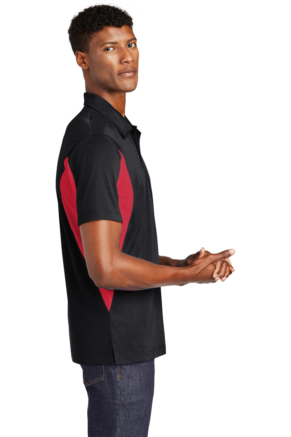 Sport-Tek ST655 Mens Sport-Wick Moisture Wicking Short Sleeve Polo Shirt Black/Red Side