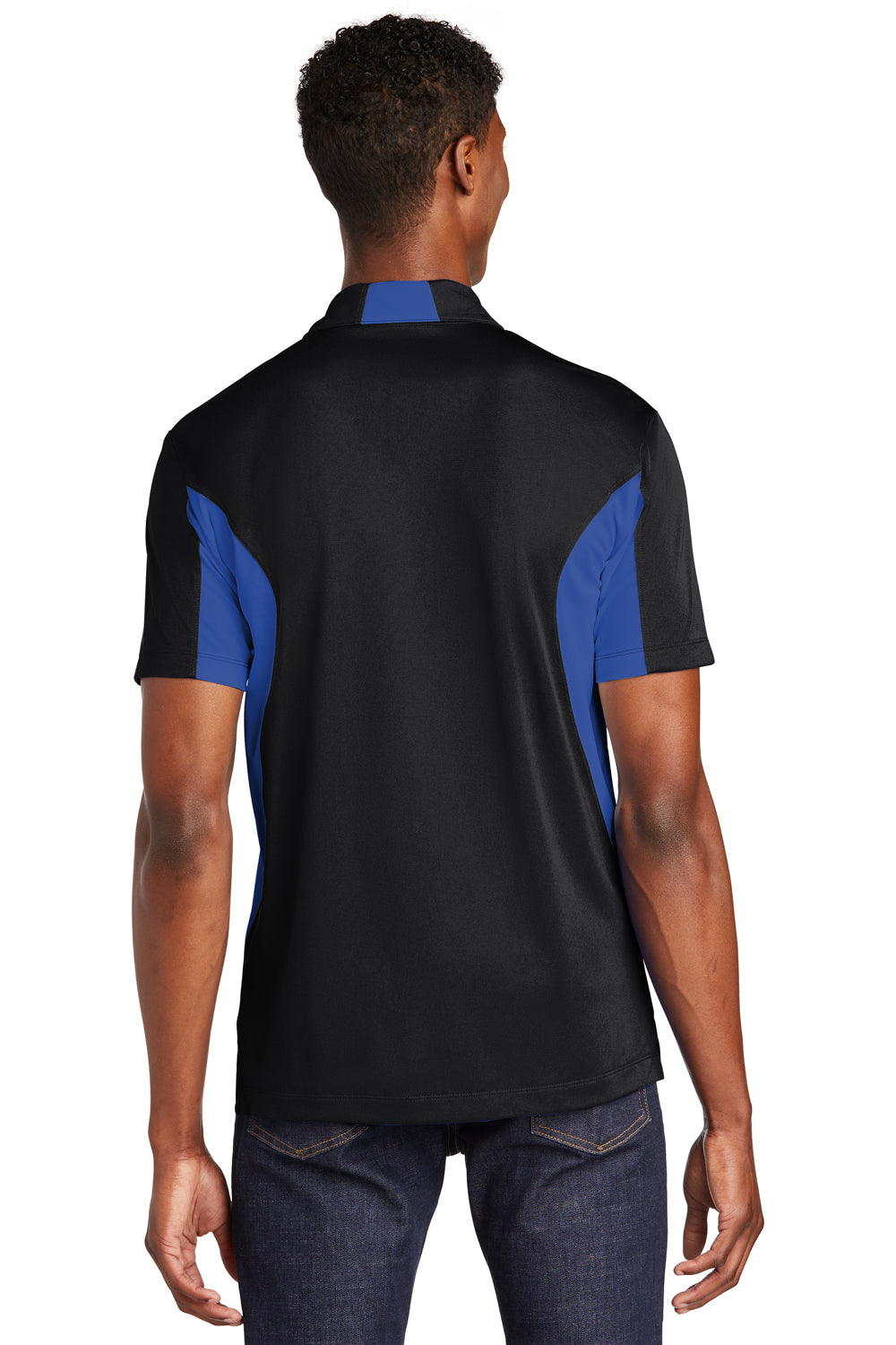 Sport-Tek ST655 Mens Sport-Wick Moisture Wicking Short Sleeve Polo Shirt Black/Royal Blue Back