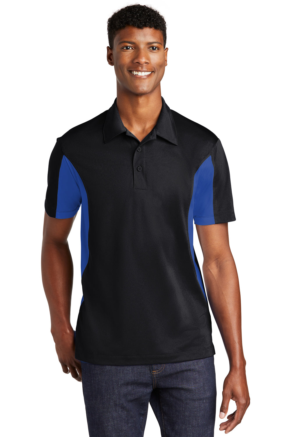 Sport-Tek ST655 Mens Sport-Wick Moisture Wicking Short Sleeve Polo Shirt Black/Royal Blue Front