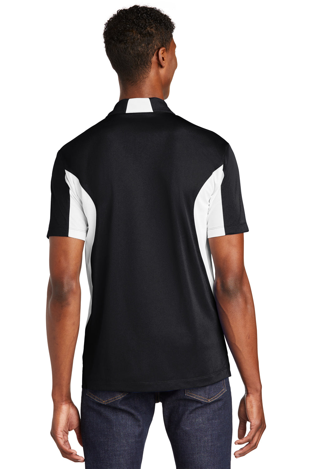 Sport-Tek ST655 Mens Sport-Wick Moisture Wicking Short Sleeve Polo Shirt Black/White Back