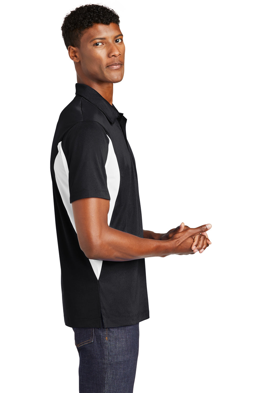 Sport-Tek ST655 Mens Sport-Wick Moisture Wicking Short Sleeve Polo Shirt Black/White Side