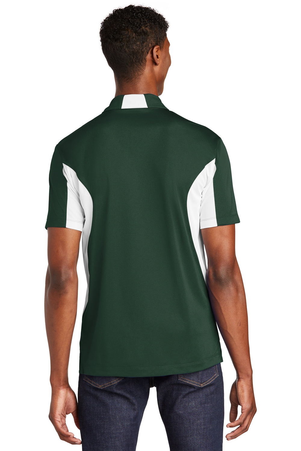 Sport-Tek ST655 Mens Sport-Wick Moisture Wicking Short Sleeve Polo Shirt Forest Green/White Back