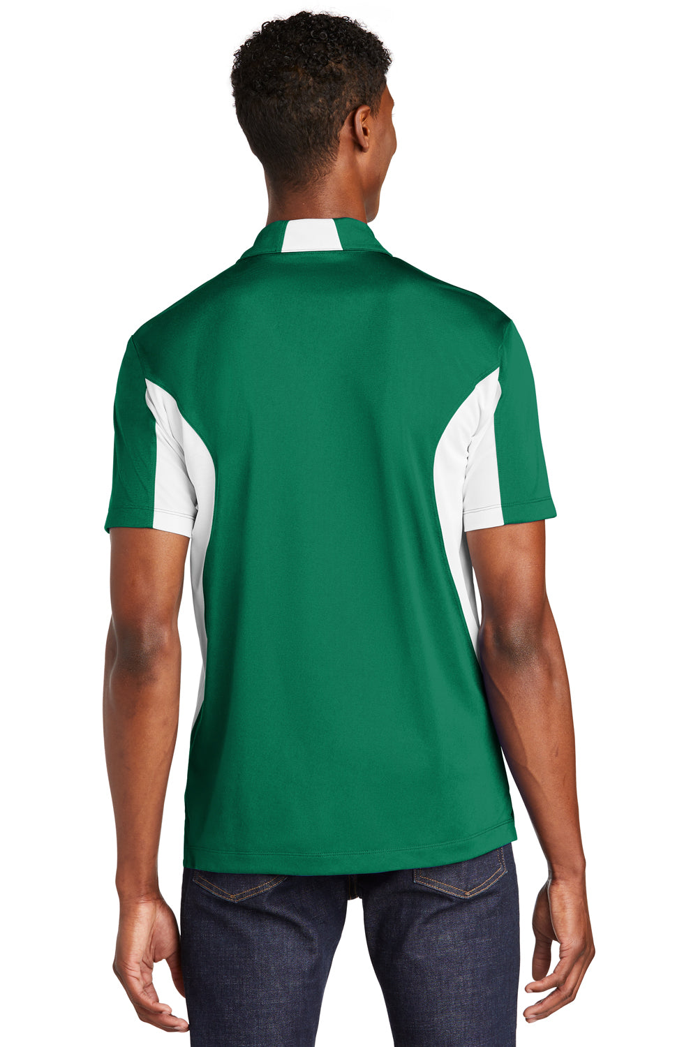 Sport-Tek ST655 Mens Sport-Wick Moisture Wicking Short Sleeve Polo Shirt Kelly Green/White Back