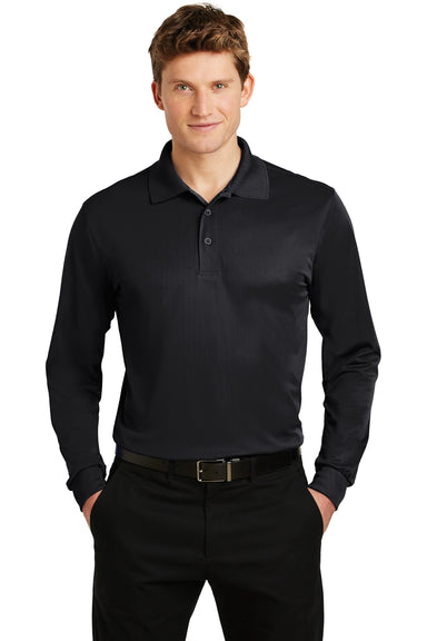 Sport-Tek ST657 Mens Sport-Wick Moisture Wicking Long Sleeve Polo Shirt Black Front