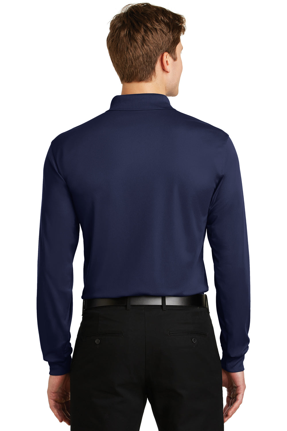 Sport-Tek ST657 Mens Sport-Wick Moisture Wicking Long Sleeve Polo Shirt Navy Blue Back