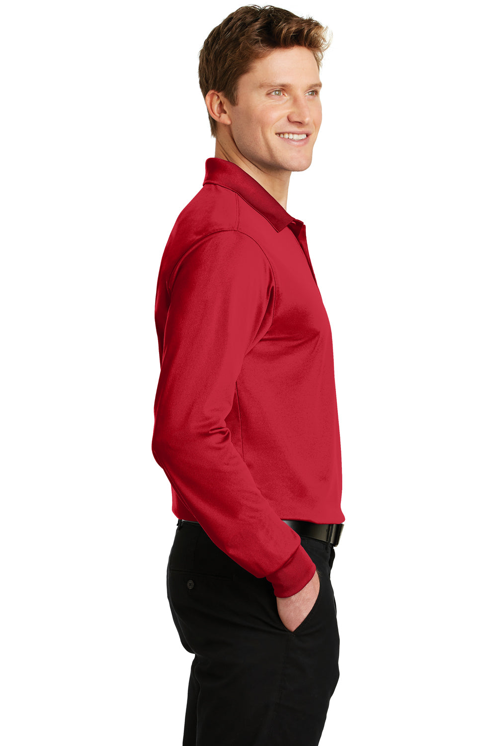 Sport-Tek ST657 Mens Sport-Wick Moisture Wicking Long Sleeve Polo Shirt Red Side