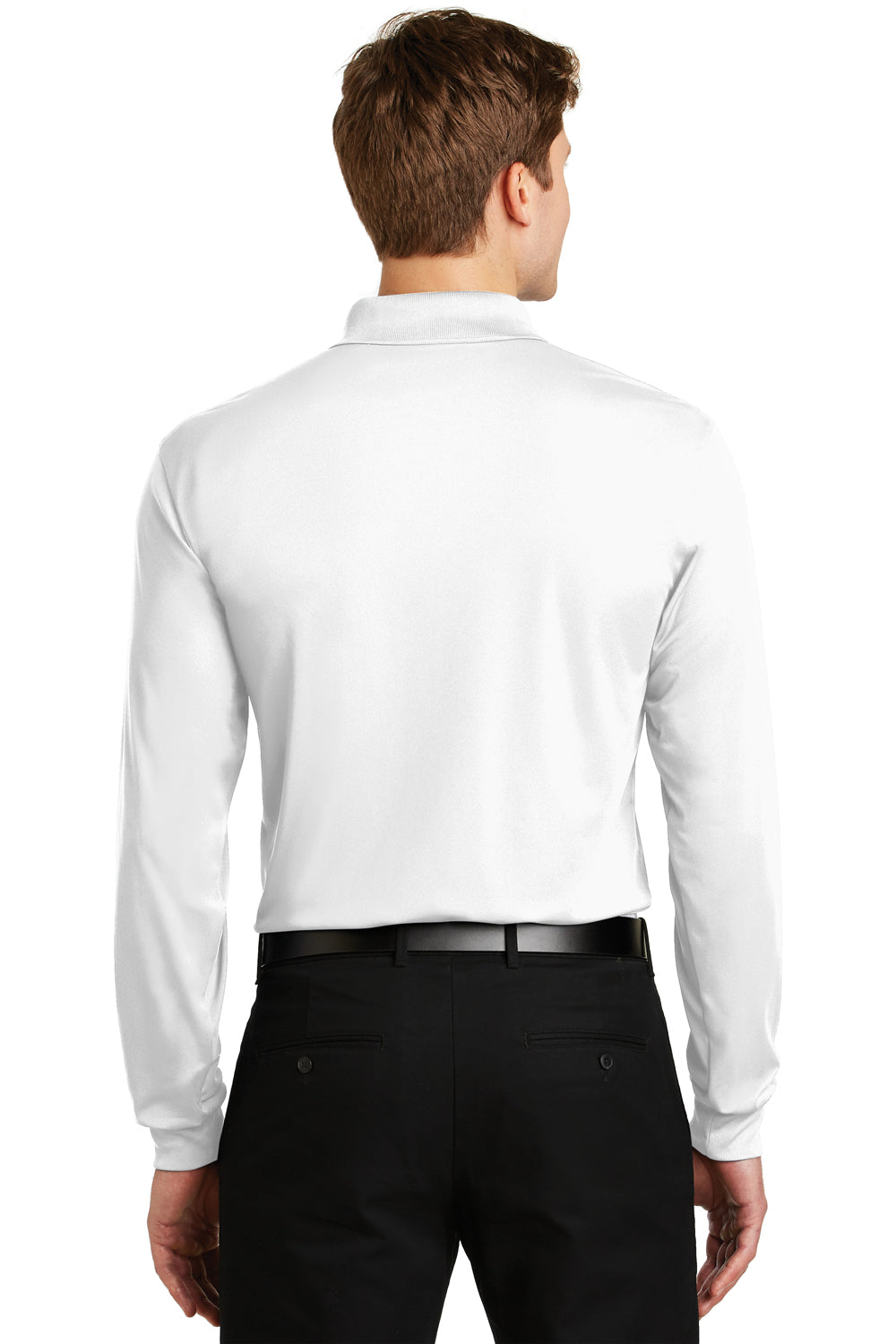 Sport-Tek ST657 Mens Sport-Wick Moisture Wicking Long Sleeve Polo Shirt White Back