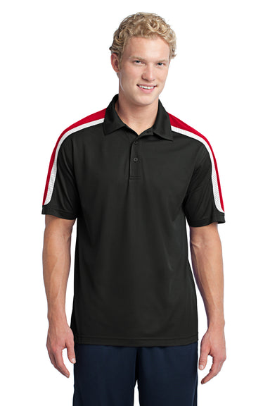 Sport-Tek ST658 Mens Sport-Wick Moisture Wicking Short Sleeve Polo Shirt Black/White/Red Front
