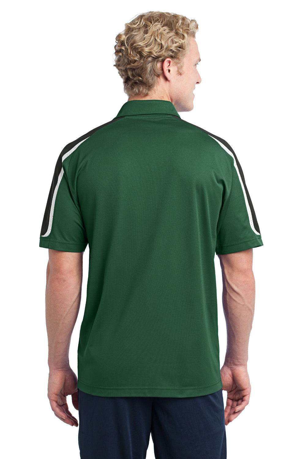 Sport-Tek ST658 Mens Sport-Wick Moisture Wicking Short Sleeve Polo Shirt Forest Green/White/Black Back
