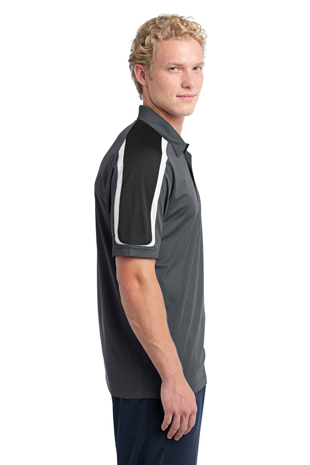 Sport-Tek ST658 Mens Sport-Wick Moisture Wicking Short Sleeve Polo Shirt Iron Grey/White/Black Side