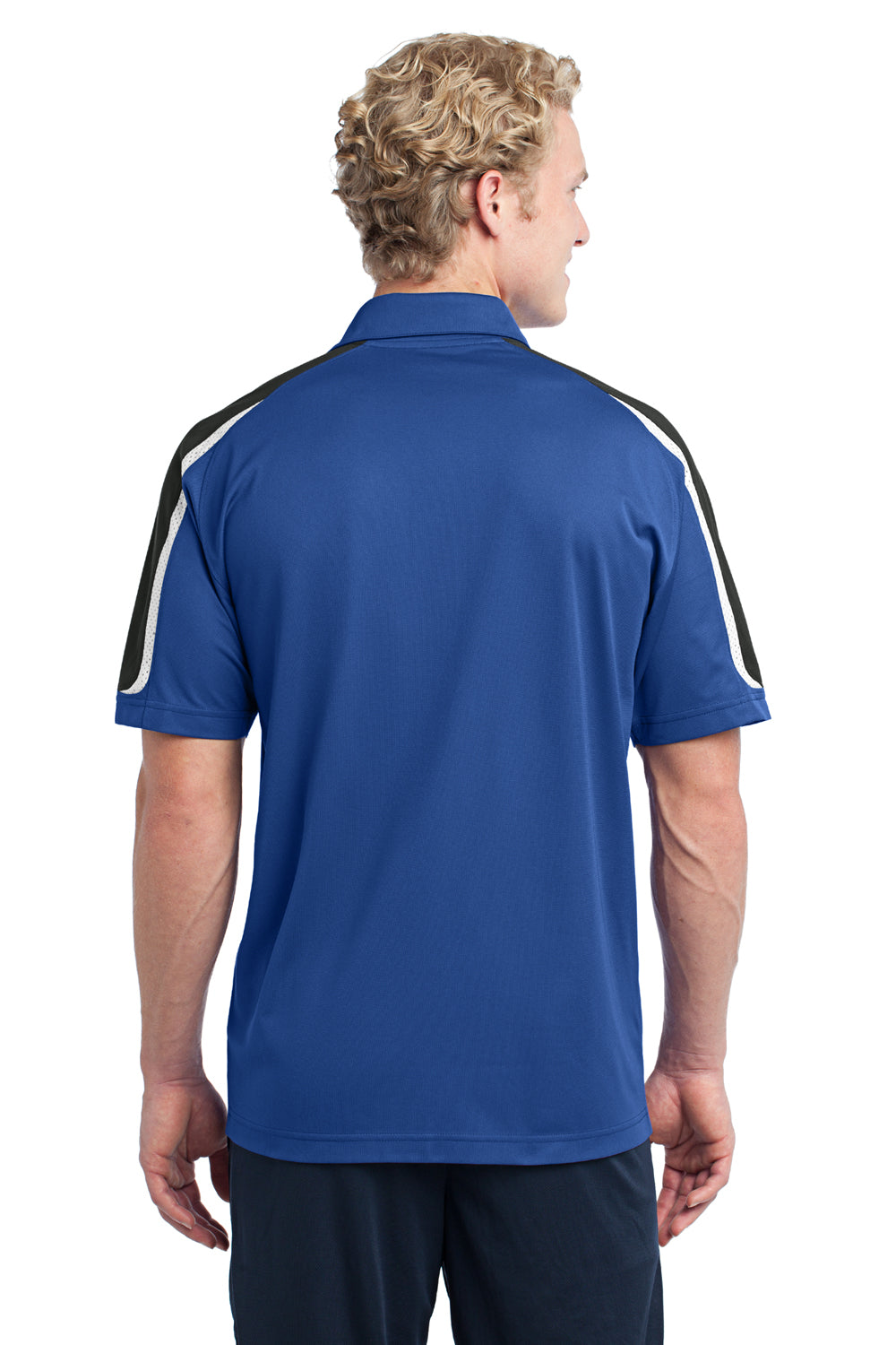 Sport-Tek ST658 Mens Sport-Wick Moisture Wicking Short Sleeve Polo Shirt Royal Blue/White/Black Back