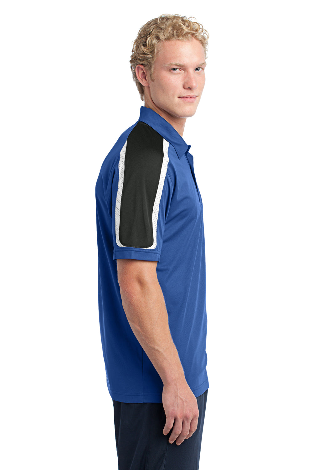 Sport-Tek ST658 Mens Sport-Wick Moisture Wicking Short Sleeve Polo Shirt Royal Blue/White/Black Side