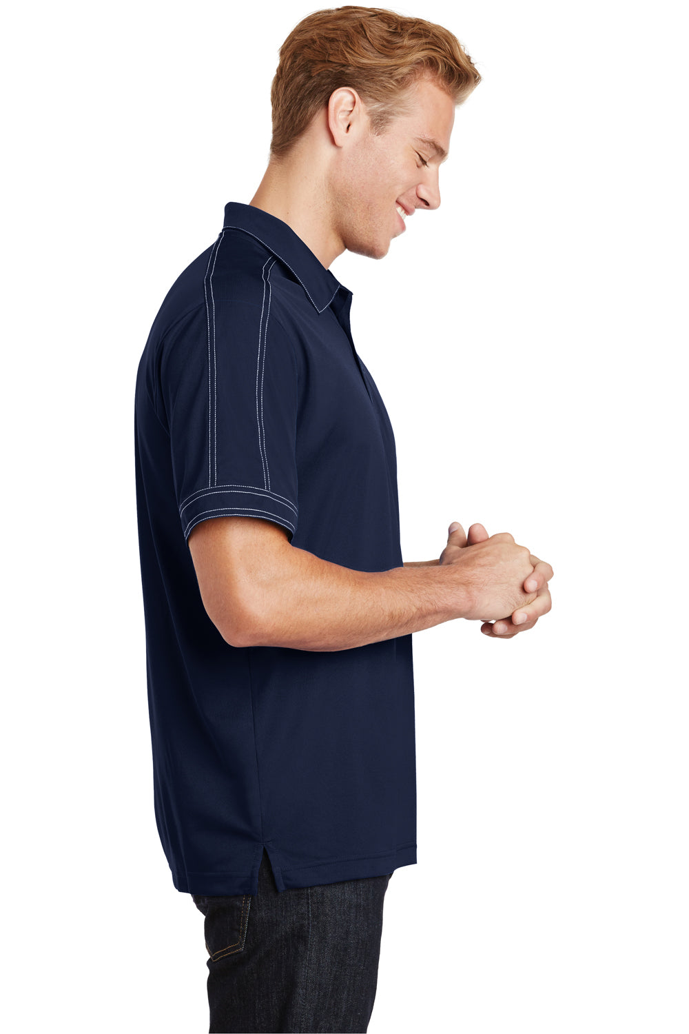 Sport-Tek ST659 Mens Sport-Wick Moisture Wicking Short Sleeve Polo Shirt Navy Blue Side