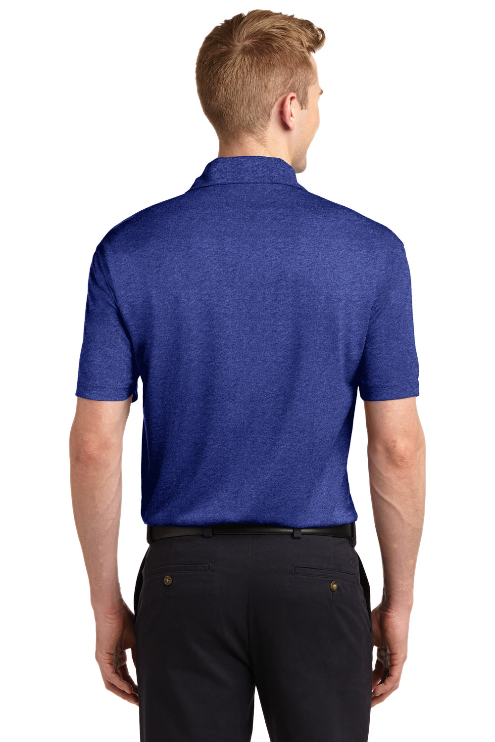 Sport-Tek ST660 Mens Heather Contender Moisture Wicking Short Sleeve Polo Shirt Cobalt Blue Back