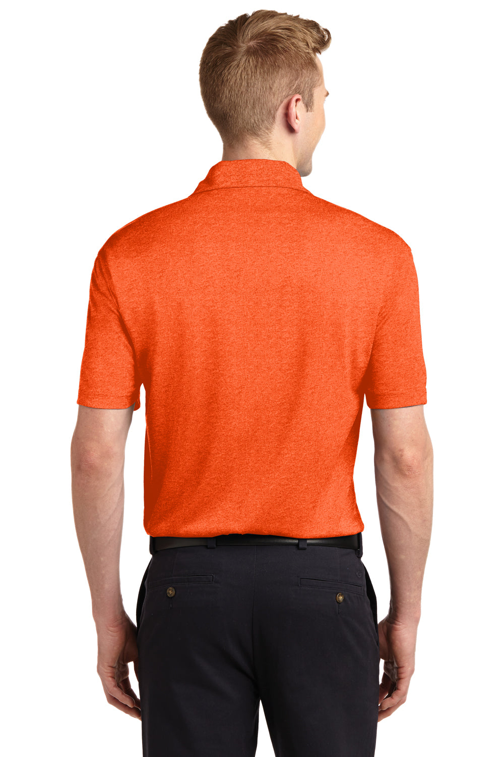 Sport-Tek ST660 Mens Heather Contender Moisture Wicking Short Sleeve Polo Shirt Orange Back