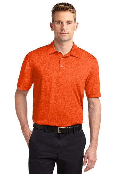 Sport-Tek ST660 Mens Heather Contender Moisture Wicking Short Sleeve Polo Shirt Orange Front