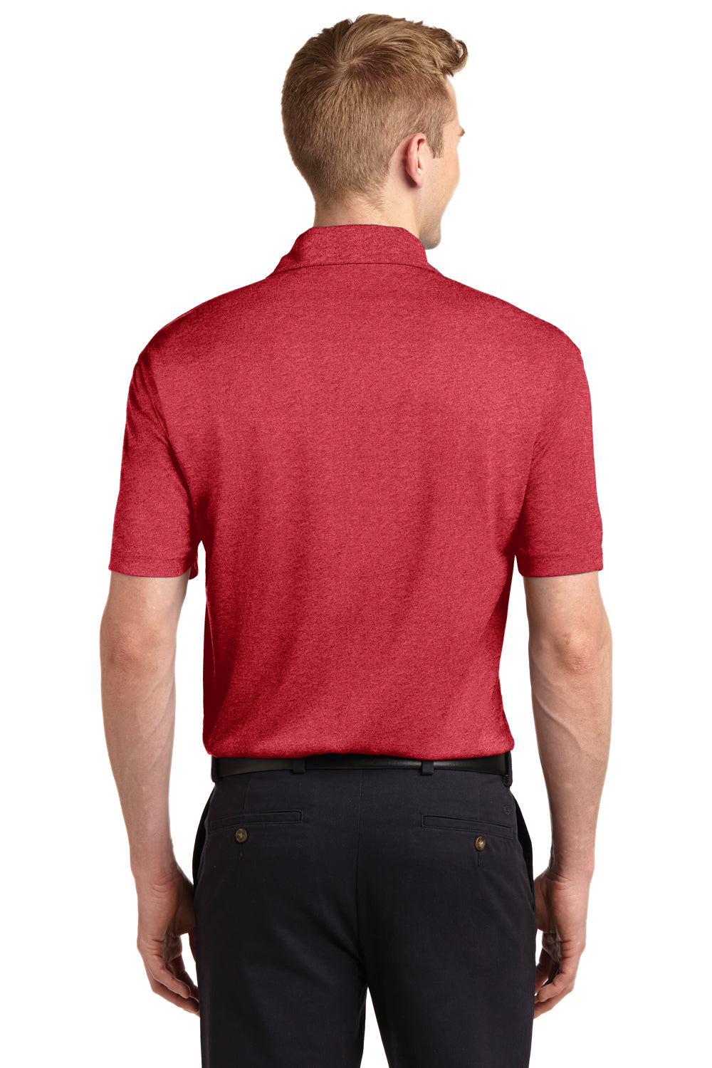 Sport-Tek ST660 Mens Heather Contender Moisture Wicking Short Sleeve Polo Shirt Red Back