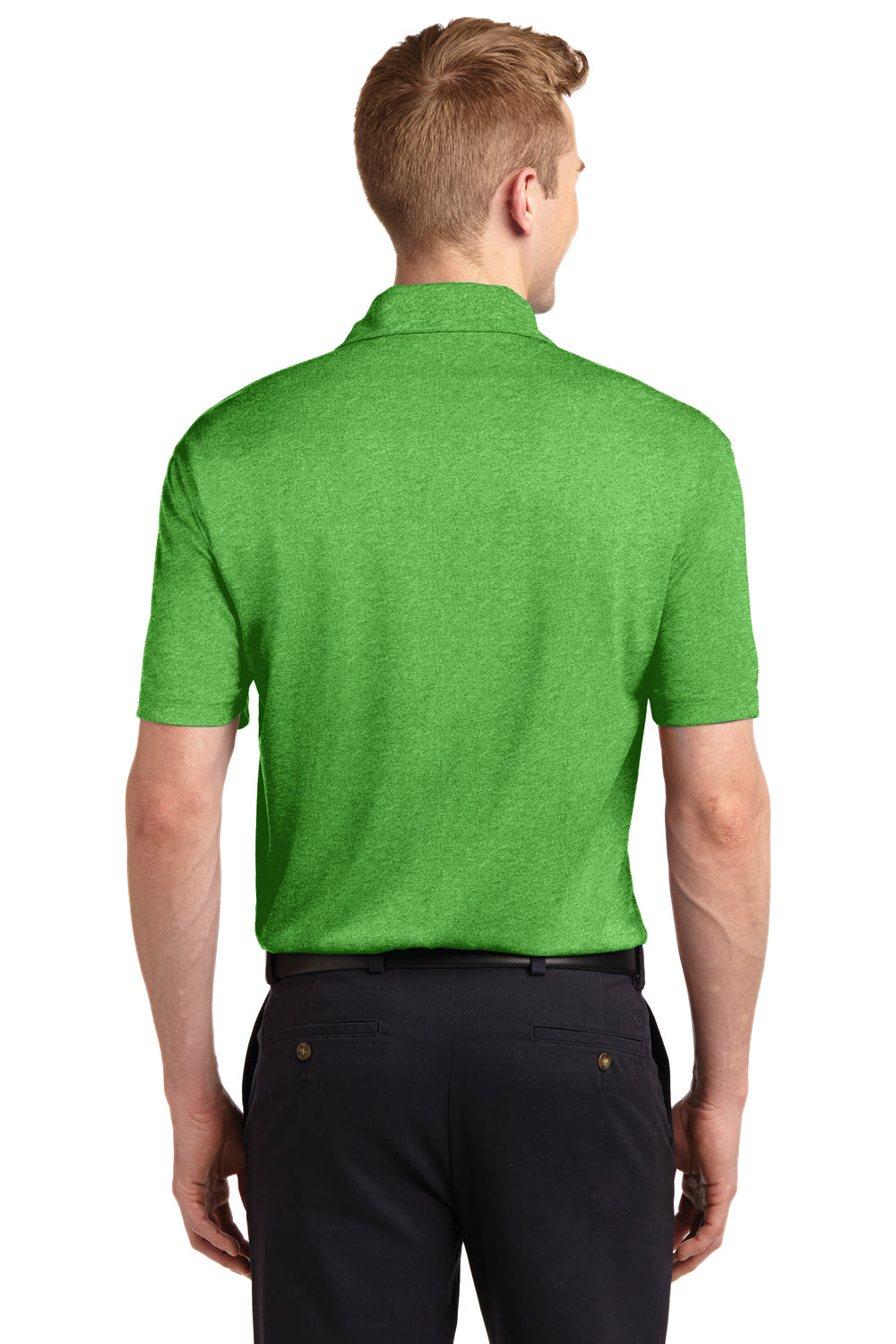 Sport-Tek ST660 Mens Heather Contender Moisture Wicking Short Sleeve Polo Shirt Turf Green Back