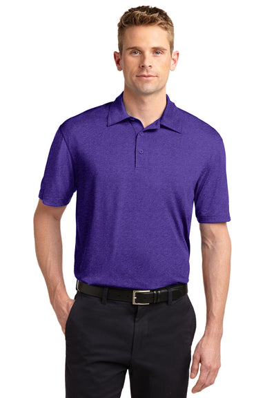 Sport-Tek ST660 Mens Heather Contender Moisture Wicking Short Sleeve Polo Shirt Purple Front