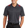 Sport-Tek Mens Heather Contender Moisture Wicking Short Sleeve Polo Shirt - Heather Graphite Grey/True Red