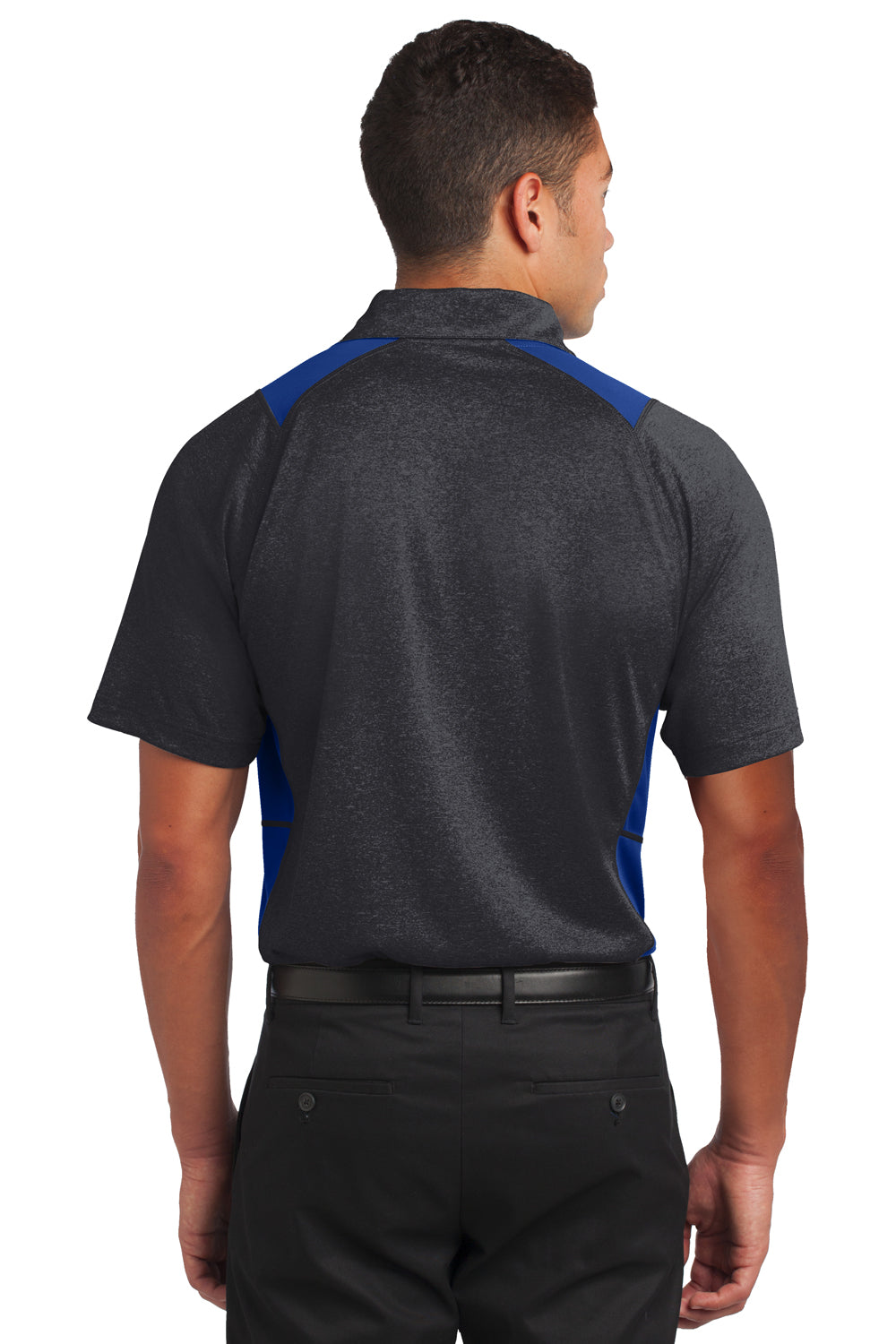 Sport-Tek ST665 Mens Heather Contender Moisture Wicking Short Sleeve Polo Shirt Graphite Grey/Royal Blue Back