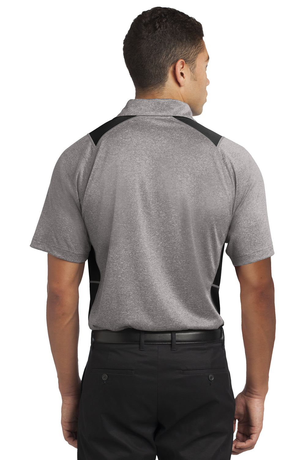 Sport-Tek ST665 Mens Heather Contender Moisture Wicking Short Sleeve Polo Shirt Vintage Grey/Black Back
