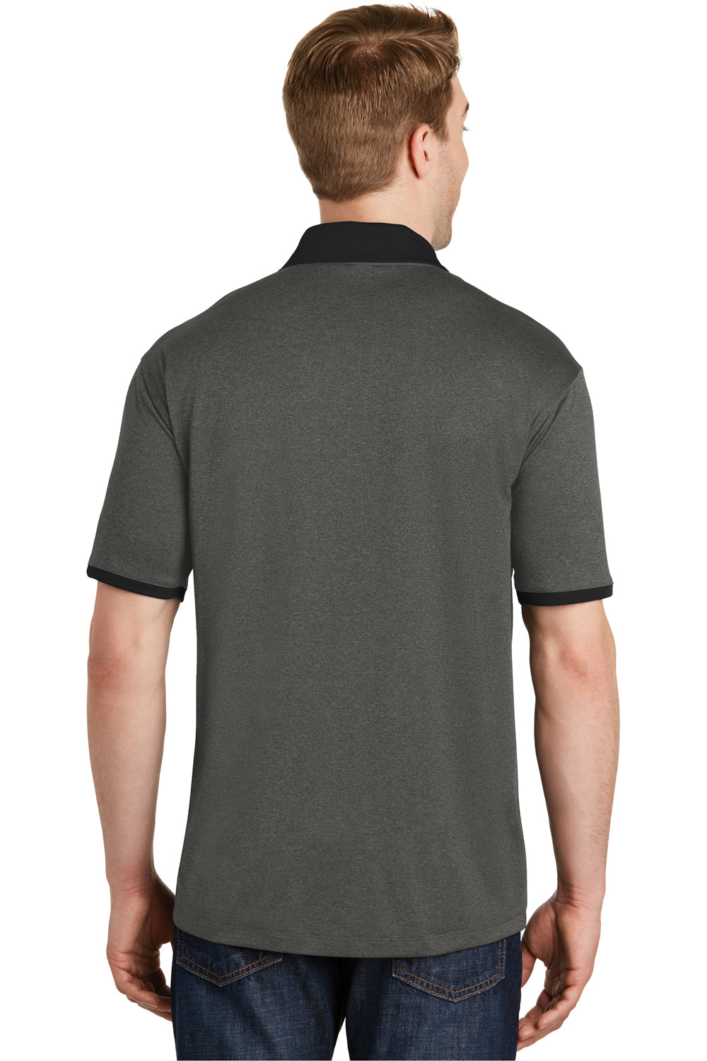 Sport-Tek ST667 Mens Heather Contender Moisture Wicking Short Sleeve Polo Shirt Graphite Grey/Black Back