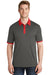 Sport-Tek ST667 Mens Heather Contender Moisture Wicking Short Sleeve Polo Shirt Graphite Grey/Red Front