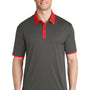 Sport-Tek Mens Heather Contender Moisture Wicking Short Sleeve Polo Shirt - Heather Graphite Grey/True Red - Closeout