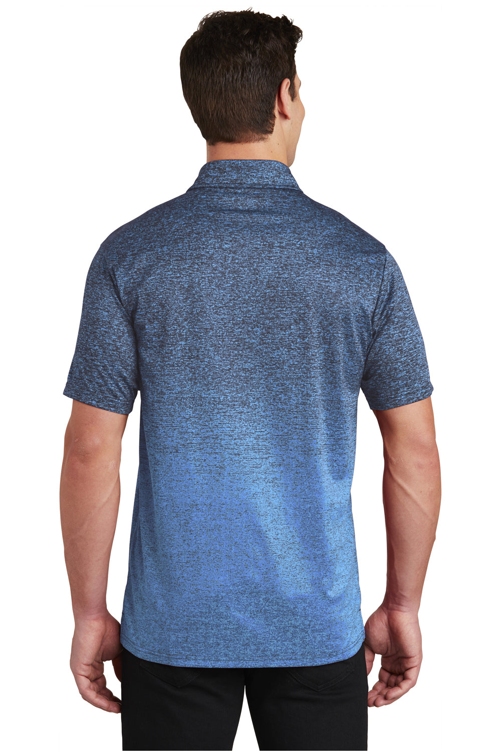 Sport-Tek ST671 Mens Ombre Heather Moisture Wicking Short Sleeve Polo Shirt Carolina Blue/Navy Blue Back