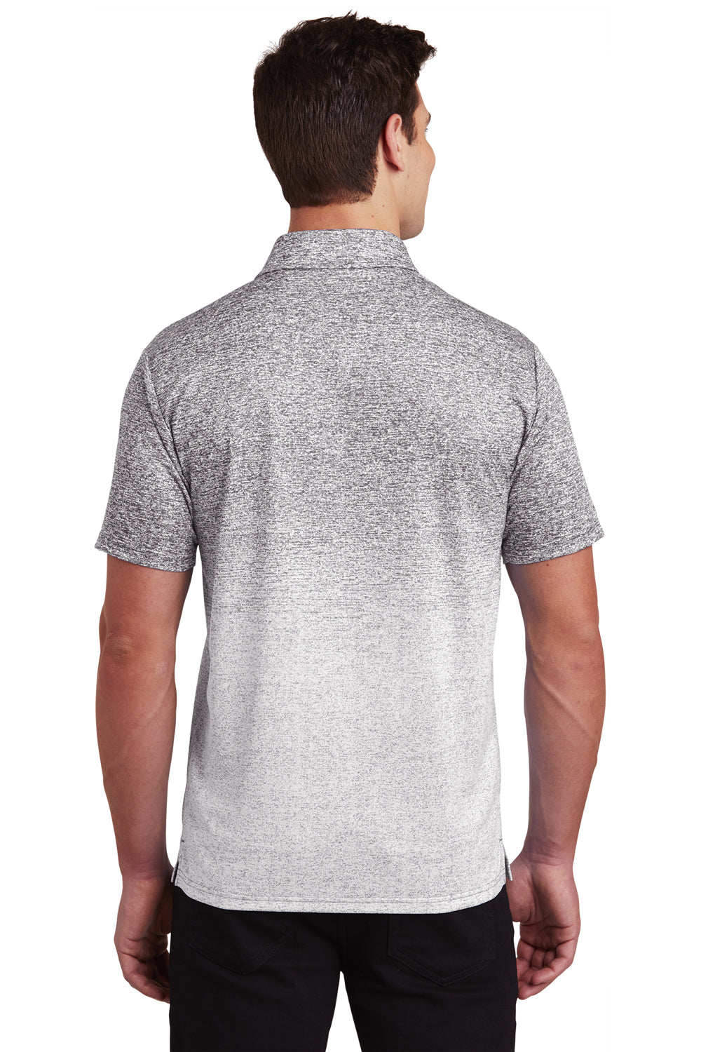 Sport-Tek ST671 Mens Ombre Heather Moisture Wicking Short Sleeve Polo Shirt White/Graphite Grey Back