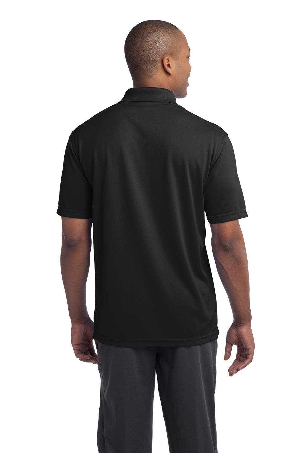 Sport-Tek ST680 Mens Micro-Mesh Moisture Wicking Short Sleeve Polo Shirt Black Back