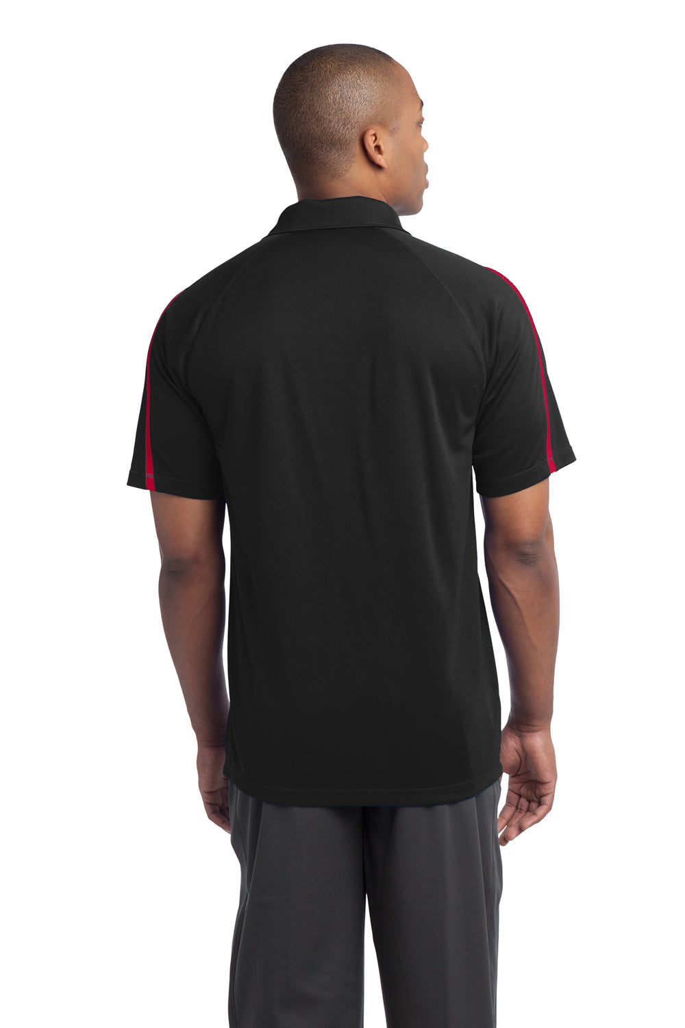 Sport-Tek ST685 Mens Micro-Mesh Moisture Wicking Short Sleeve Polo Shirt Black/Red Back