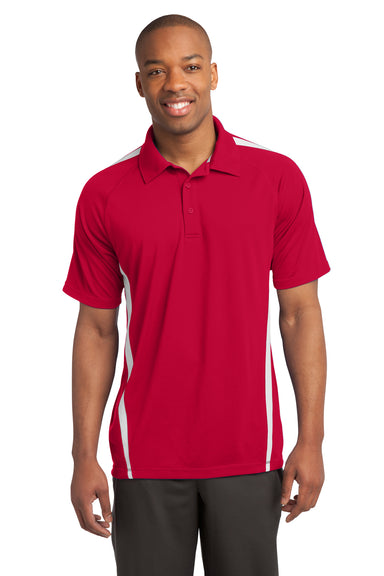 Sport-Tek ST685 Mens Micro-Mesh Moisture Wicking Short Sleeve Polo Shirt Red Front