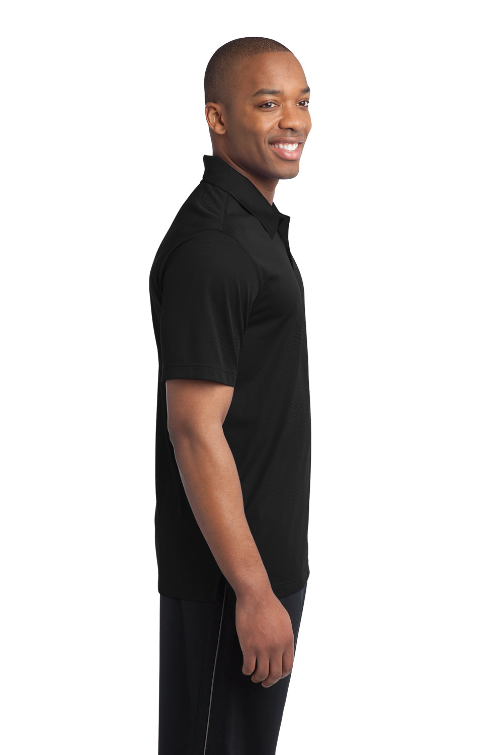 Sport-Tek ST690 Mens Active Mesh Moisture Wicking Short Sleeve Polo Shirt Black Side