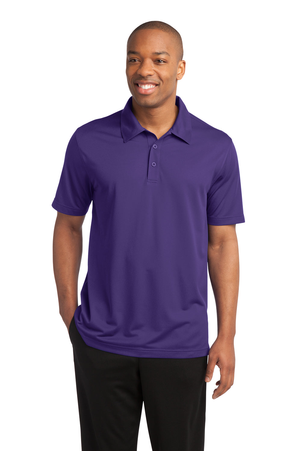 Sport-Tek ST690 Mens Active Mesh Moisture Wicking Short Sleeve Polo Shirt Purple Front
