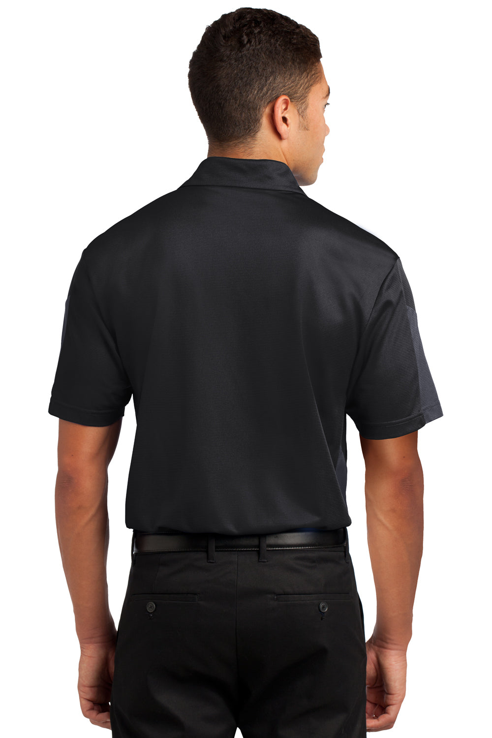 Sport-Tek ST695 Mens Active Mesh Moisture Wicking Short Sleeve Polo Shirt Black/Grey Back