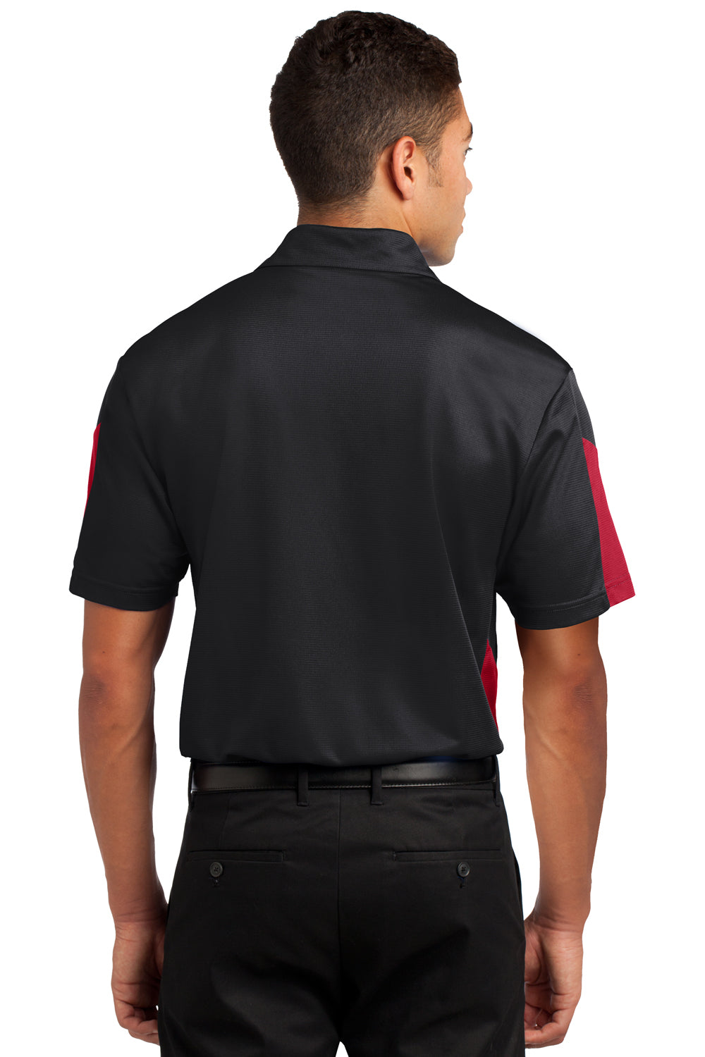Sport-Tek ST695 Mens Active Mesh Moisture Wicking Short Sleeve Polo Shirt Black/Red Back