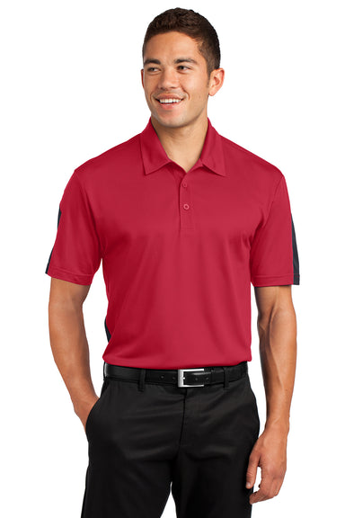 Sport-Tek ST695 Mens Active Mesh Moisture Wicking Short Sleeve Polo Shirt Red/Grey Front