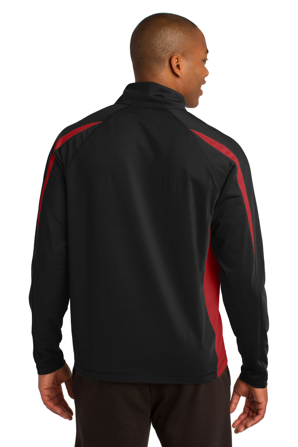Sport-Tek ST851 Mens Sport-Wick Moisture Wicking 1/4 Zip Sweatshirt Black/Red Back