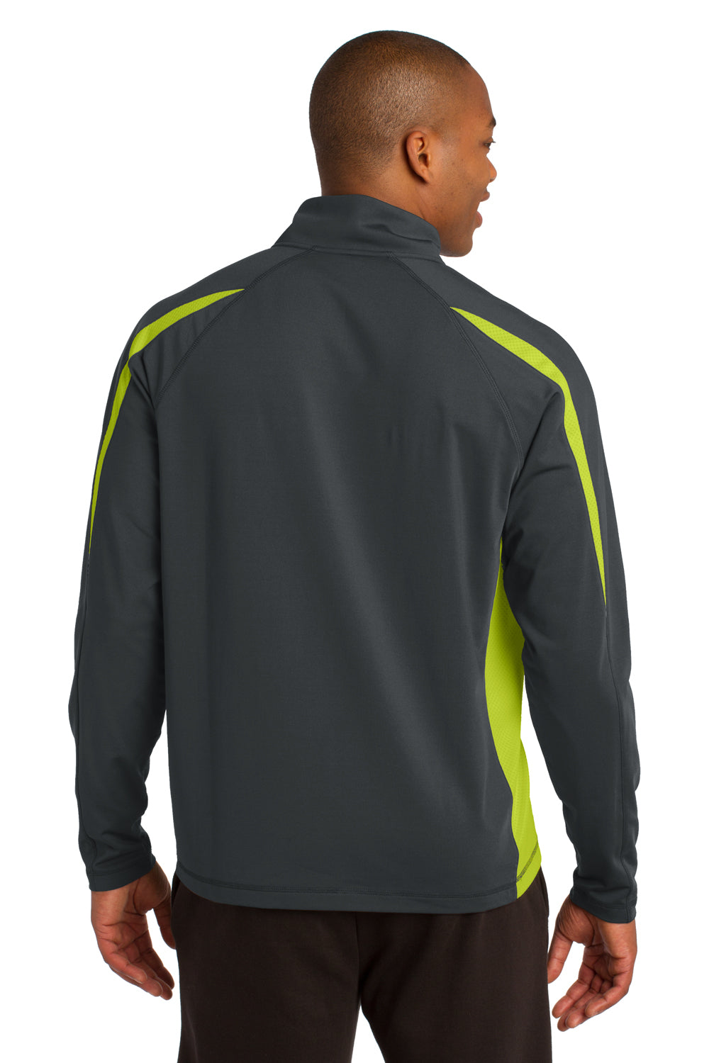 Sport-Tek ST851 Mens Sport-Wick Moisture Wicking 1/4 Zip Sweatshirt Charcoal Grey/Neon Green Back