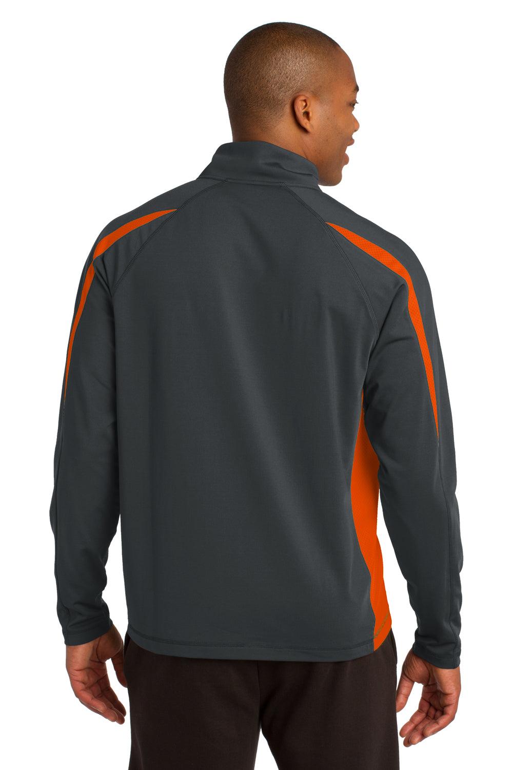 Sport-Tek ST851 Mens Sport-Wick Moisture Wicking 1/4 Zip Sweatshirt Charcoal Grey/Orange Back