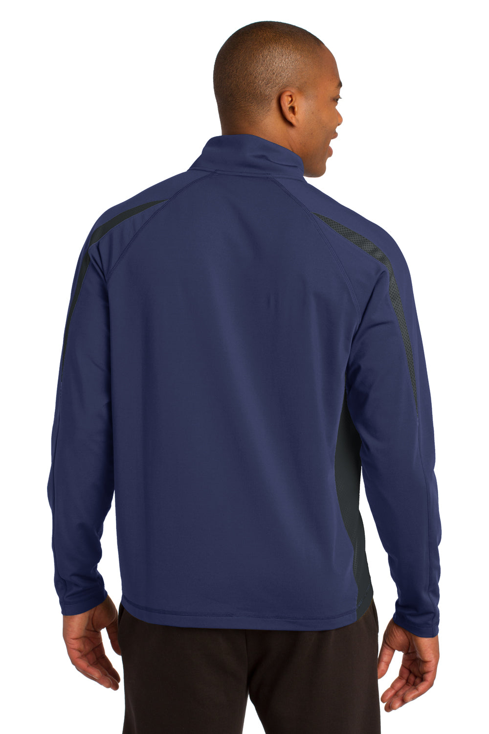 Sport-Tek ST851 Mens Sport-Wick Moisture Wicking 1/4 Zip Sweatshirt Navy Blue/Charcoal Grey Back