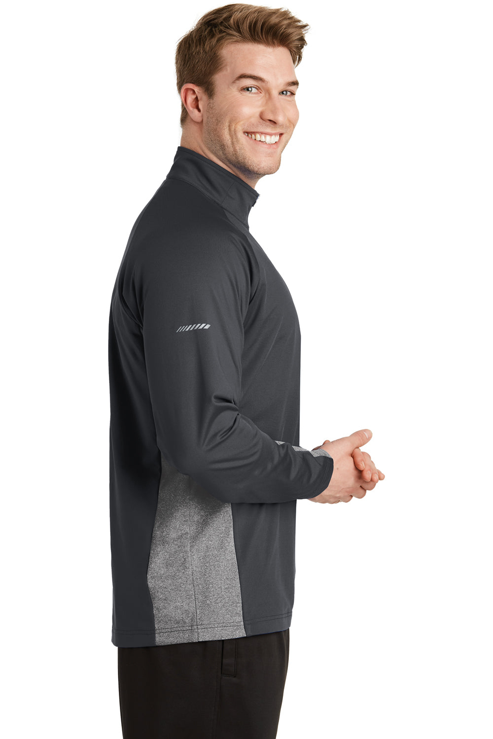 Sport-Tek ST854 Mens Sport-Wick Moisture Wicking 1/4 Zip Sweatshirt Charcoal Grey/Heather Charcoal Grey Side