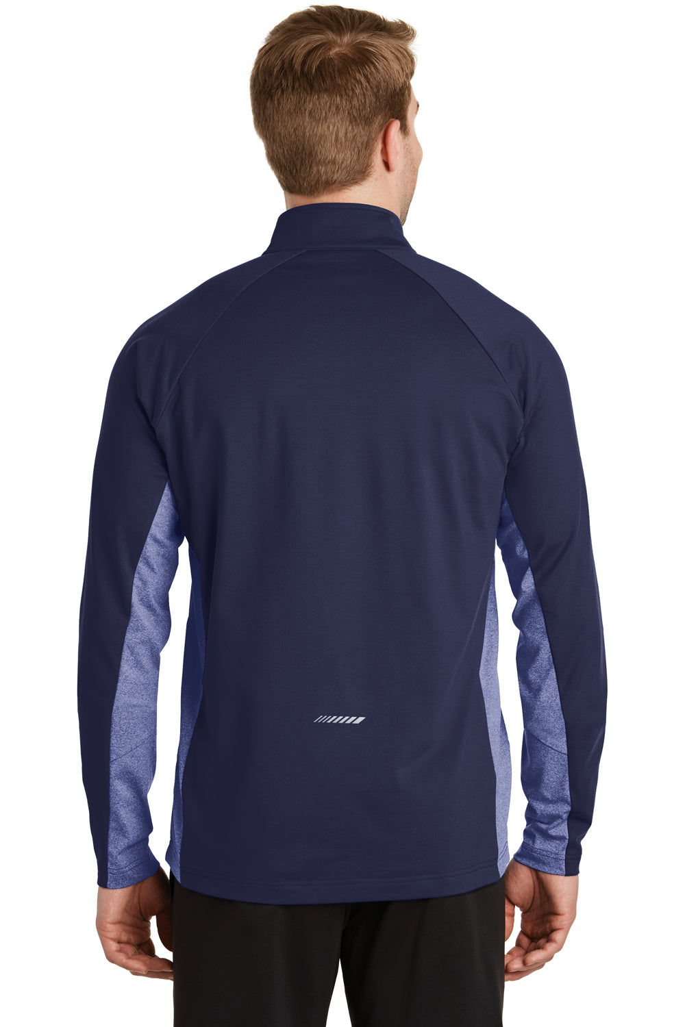 Sport-Tek ST854 Mens Sport-Wick Moisture Wicking 1/4 Zip Sweatshirt Navy Blue/Heather Navy Blue Back