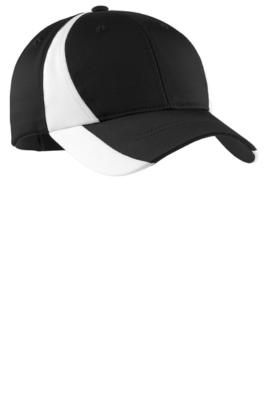 Sport-Tek STC11 Mens Dry Zone Moisture Wicking Adjustable Hat Black/White Front