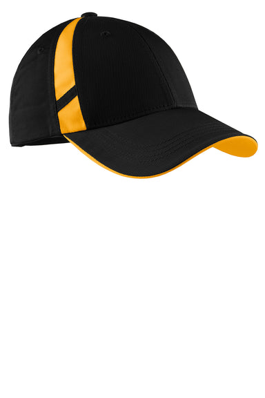 Sport-Tek STC12 Mens Dry Zone Moisture Wicking Adjustable Hat Black/Gold Front