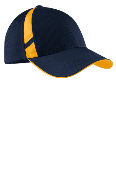 Sport-Tek STC12 Mens Dry Zone Moisture Wicking Adjustable Hat Navy Blue/Gold Front