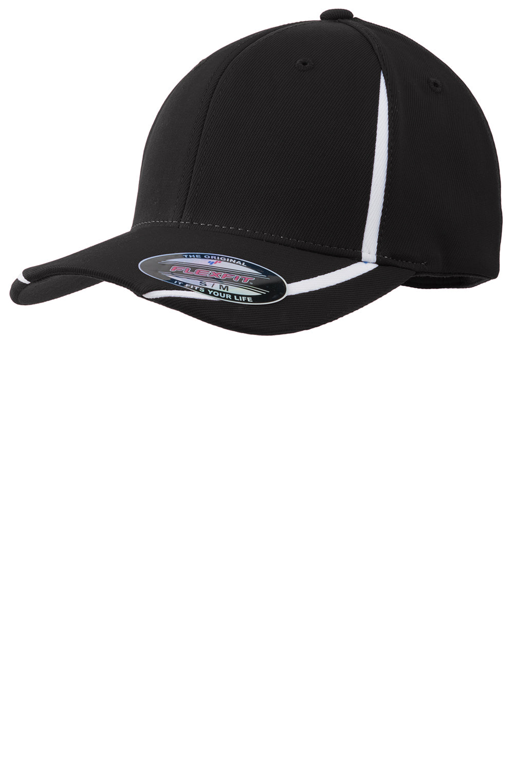 Sport-Tek STC16 Mens Black/White Moisture Wicking Stretch Fit Hat —