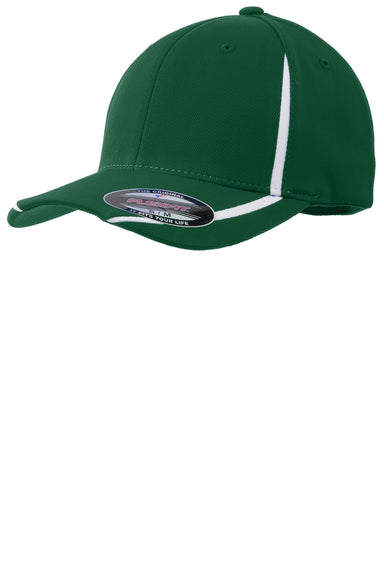 Sport-Tek STC16 Mens Moisture Wicking Stretch Fit Hat Forest Green/White Front